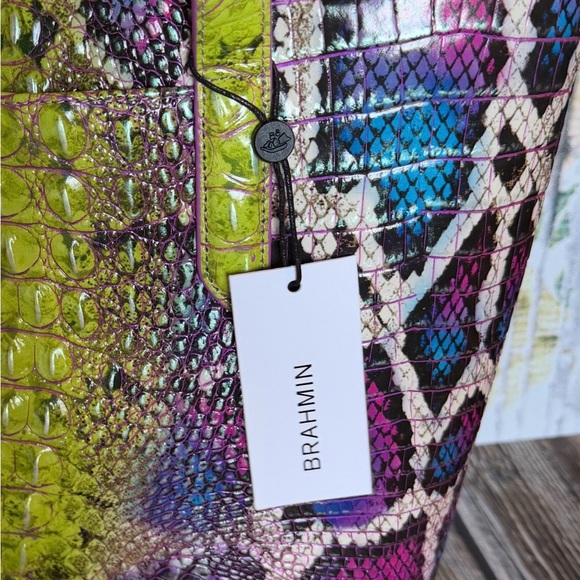 NEW BRAHMIN BROOKE TOTE ASSORTED WITH MATCHING WRISTLET NEON SNAKE LEATHER BAG - Picture 11 of 14
